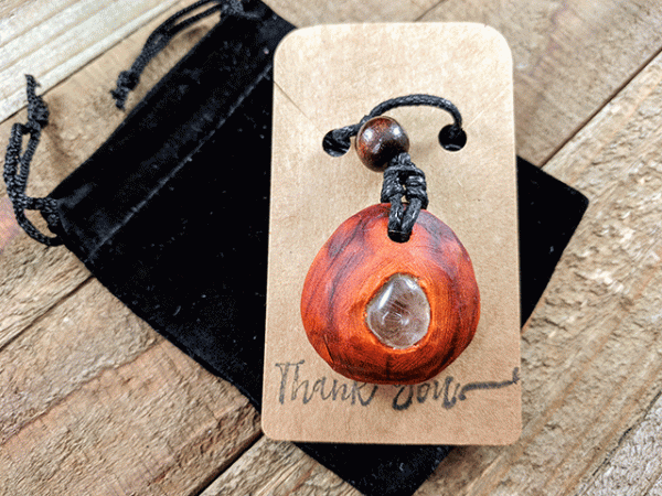Hand-Carved Avocado Stone Necklace With Clear Quartz