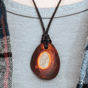 Hand-Carved Avocado Stone Necklace With Milky Quartz
