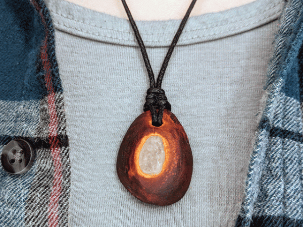 Hand-Carved Avocado Stone Necklace With Milky Quartz
