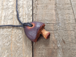 hand-carved avocado stone mushroom necklace