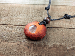 Hand-Carved Avocado Stone Necklace With Clear Quartz