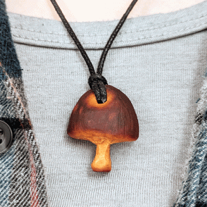 Hand-Carved Avocado Stone Mushroom Necklace