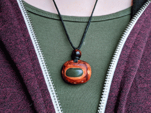 hand-carved avocado stone necklace with aventurine