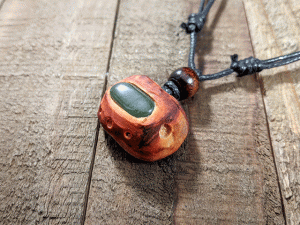 hand-carved avocado stone necklace with aventurine