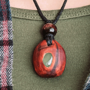 Hand-carved avocado stone necklace with aventurine gemstone