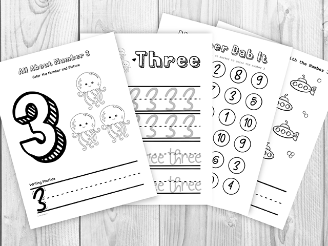 number 3 free preschool printables by jennibeemine