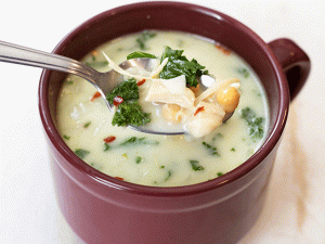 creamy kale and chickpea chicken soup for one