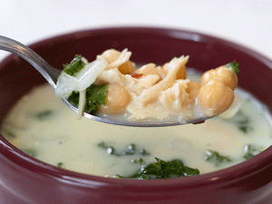creamy kale and chickepea chicken soup for one