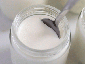 Eurocuisine yogurt in a jar with a spoon