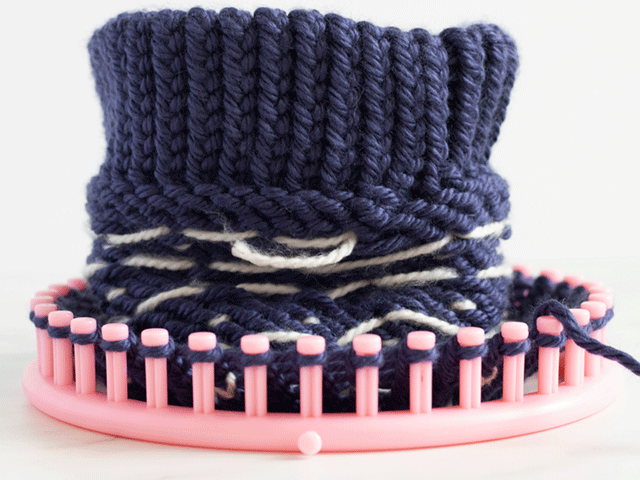 how to loom knit a tiny hearts beanie - beanie progress