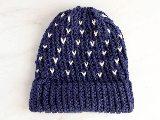 loom knit tiny hearts beanie