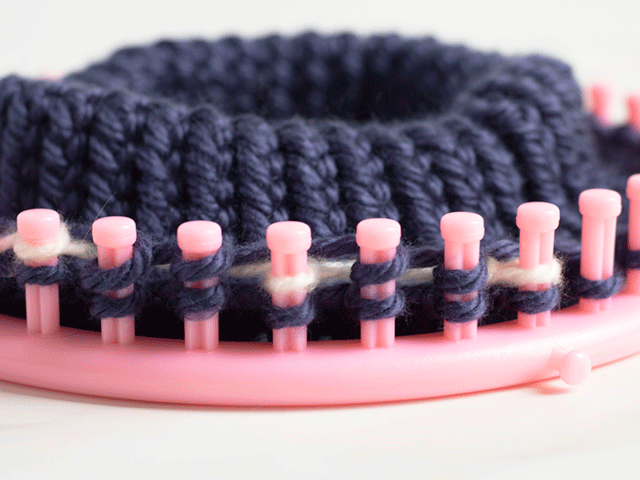 how to loom knit a tiny hearts beanie - skip two pegs
