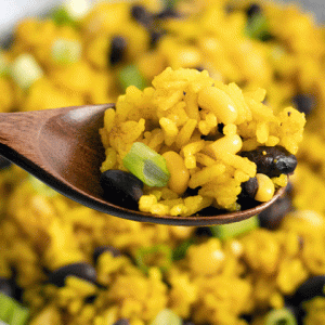 black beans and yellow rice for one