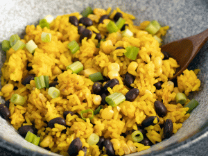 black beans and yellow rice for one