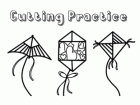 Preschool printable cutting practice kite tails