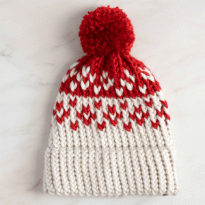 red and white loom-knit fair isle beanie by jennibeemine