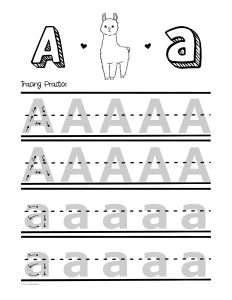 Big A and Little A tracing practice preschool printable