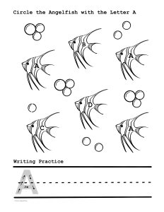 circle the anglefish with the letter A preschool printable page