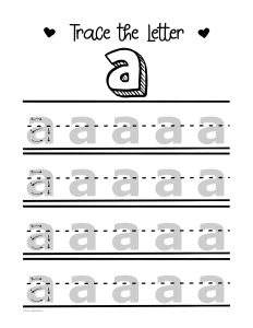 trace the letter small a preschool printable